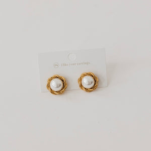 Pearl Button Earrings - WATERPROOF-Earrings-Pretty Simple