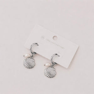 Shell Pearl Hoop Earrings - WATERPROOF-Earrings-Pretty Simple