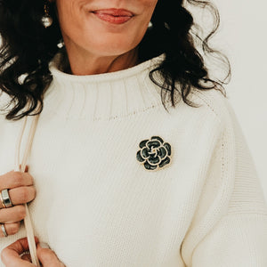 Black Flower Brooch with Pearl Trim - WATERPROOF-Brooches-Pretty Simple