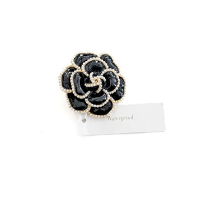 Black Flower Brooch with Pearl Trim - WATERPROOF-Brooches-Pretty Simple