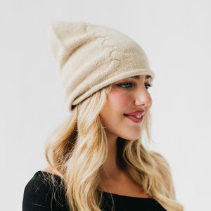 Cable Rolled Edge Cashmere Beanie-Beanie-Pretty Simple