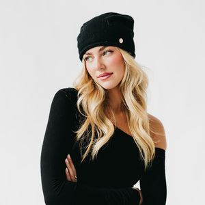 Cable Rolled Edge Cashmere Beanie-Beanie-Pretty Simple