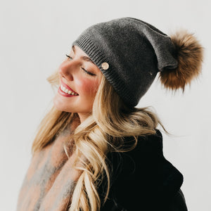 Fine Knit Fur Pom Slouchy Beanie Wholesale-Beanie-Pretty Simple