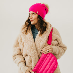 Fine Knit Fur Pom Slouchy Beanie Wholesale-Beanie-Pretty Simple