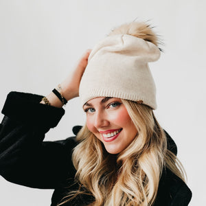 Fine Knit Fur Pom Slouchy Beanie Wholesale-Beanie-Pretty Simple