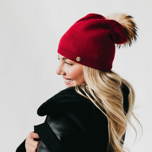 Fine Knit Fur Pom Slouchy Beanie Wholesale-Beanie-Pretty Simple