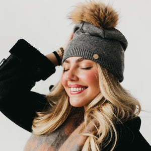 Fine Knit Fur Pom Slouchy Beanie Wholesale-Beanie-Pretty Simple