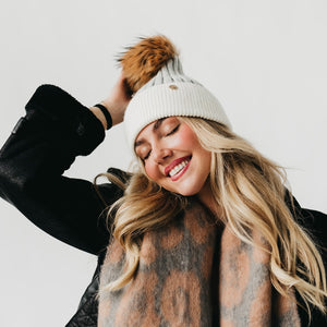 2 Tone Angora Knit Fur Pom Beanie Wholesale-Beanie-Pretty Simple