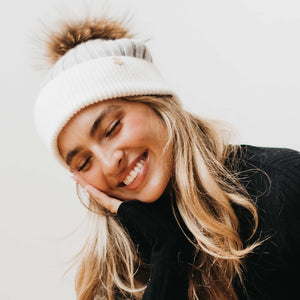 2 Tone Angora Knit Fur Pom Beanie-Hat-Pretty Simple Wholesale
