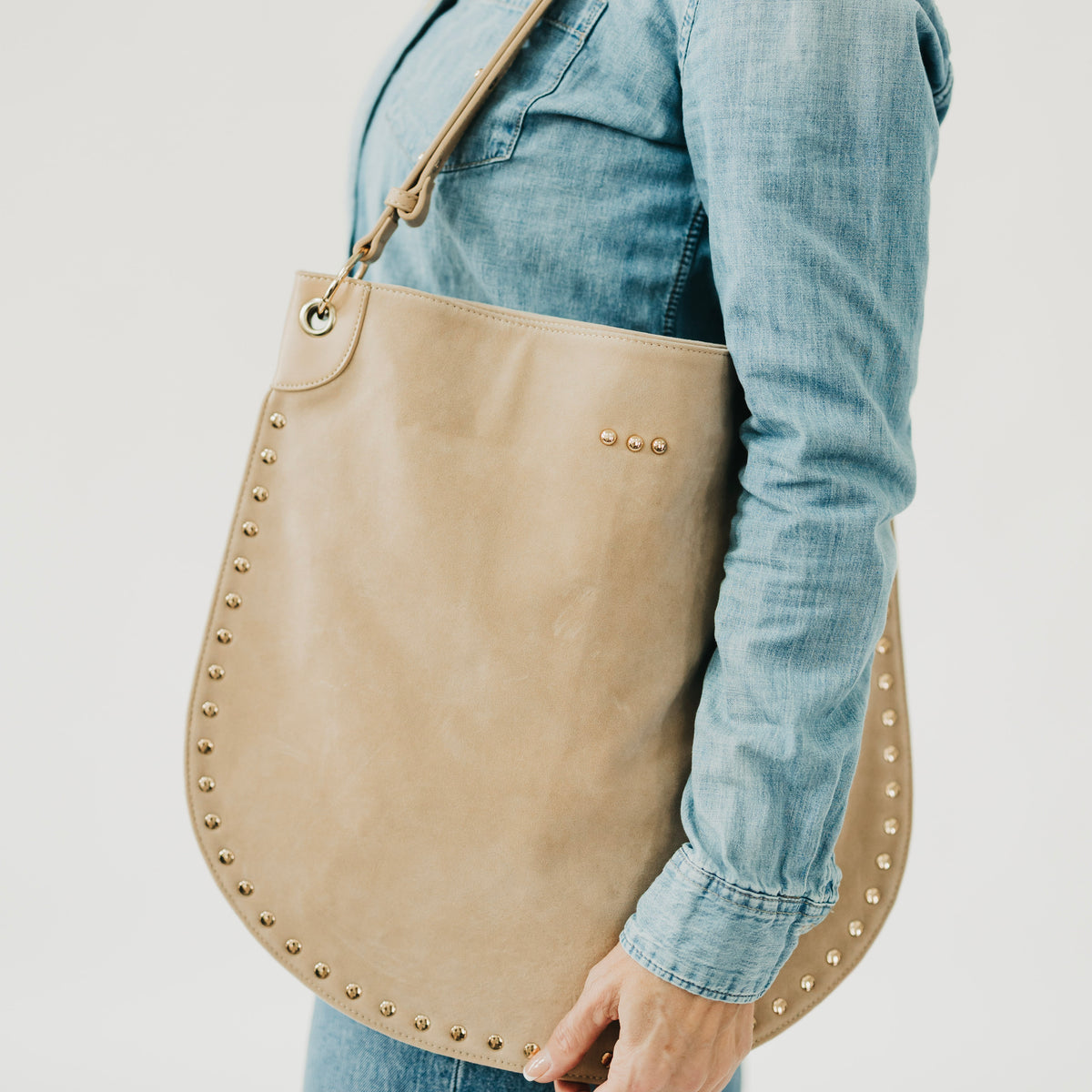 Rosalie Rivet Suede Hobo Bag-Tote Bag-Pretty Simple