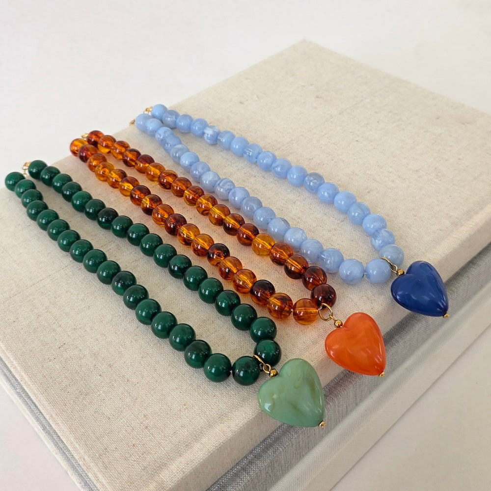 Acrylic Beaded Heart Necklace- WATERPROOF