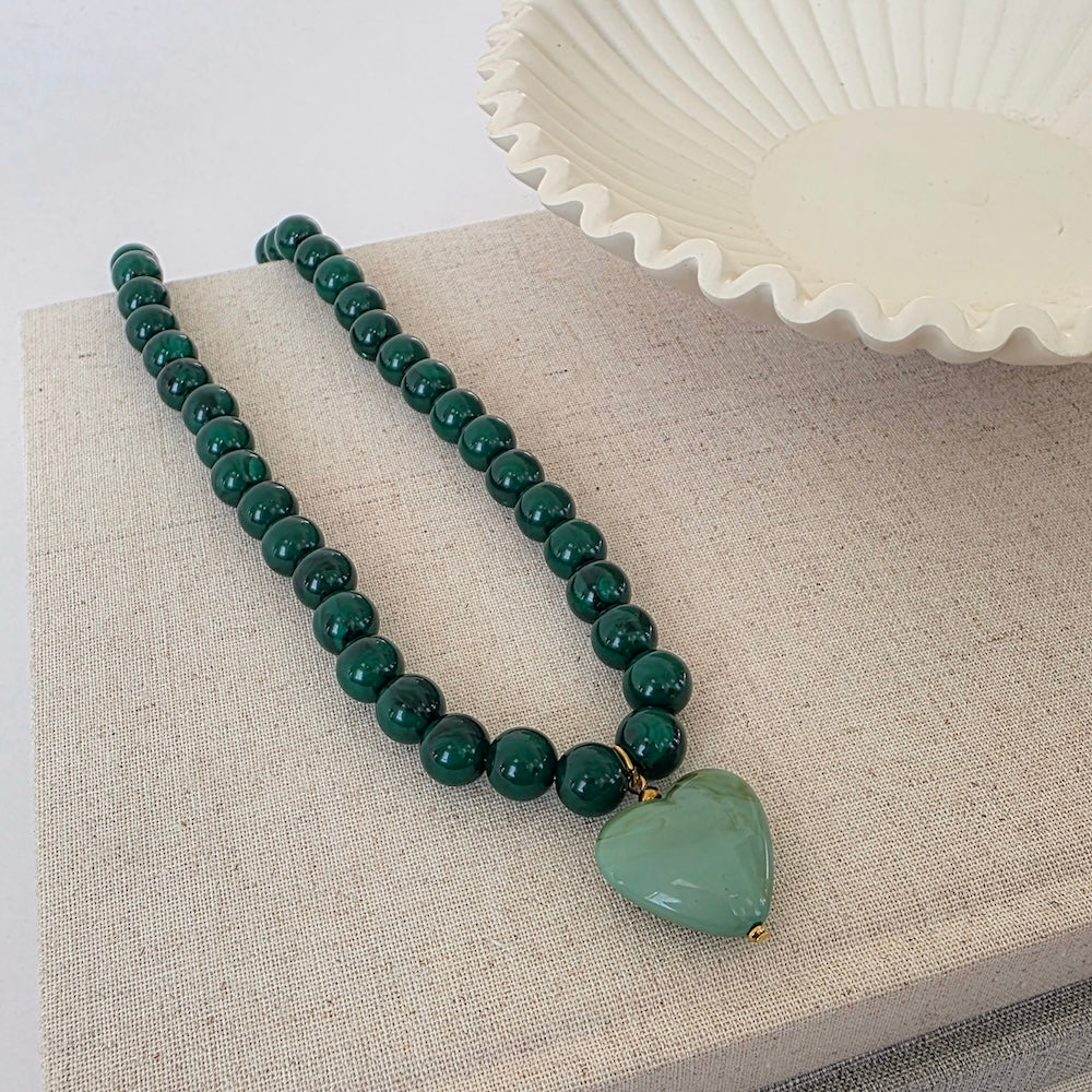 Acrylic Beaded Heart Necklace- WATERPROOF