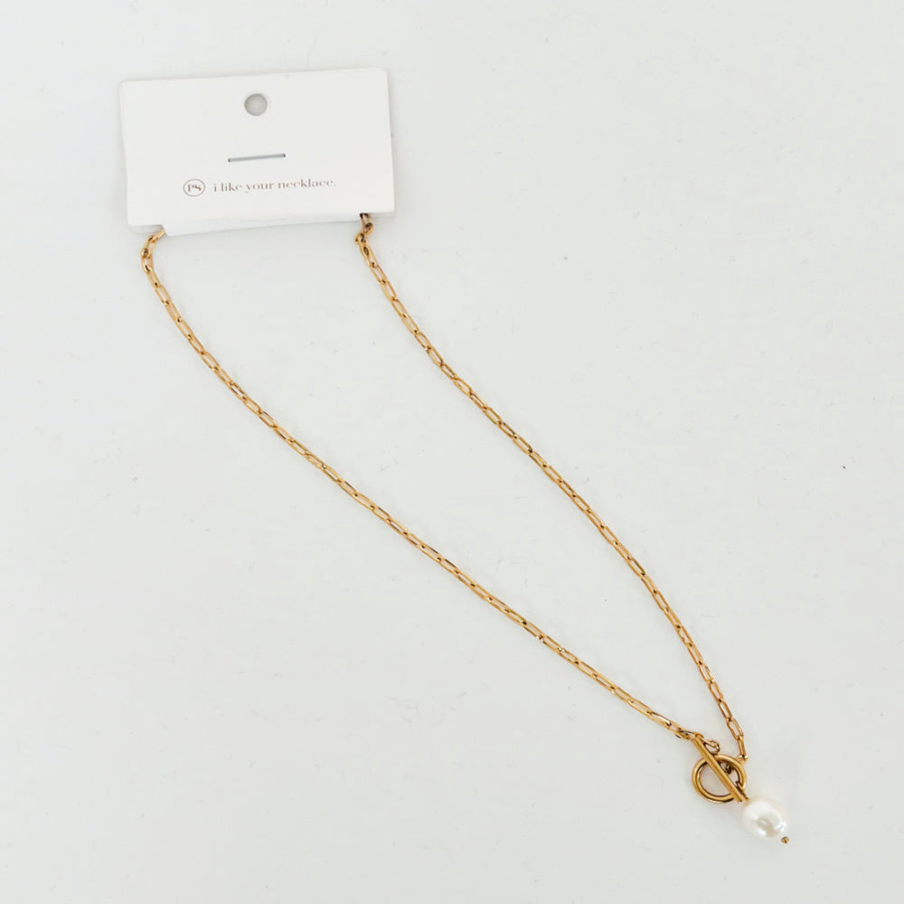 Delicate Toggle Pearl Necklace-Necklace-Pretty Simple