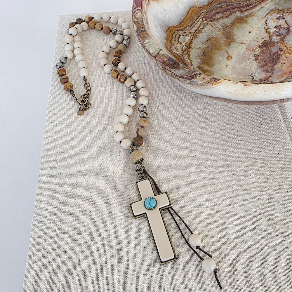 Bohemian Beaded Cross Necklace - WATERPROOF-Necklace-Pretty Simple
