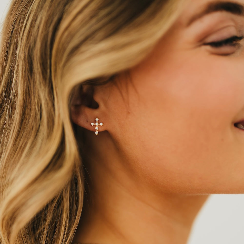 Diamond Cross Stud Earrings - WATERPROOF-Earrings-Pretty Simple