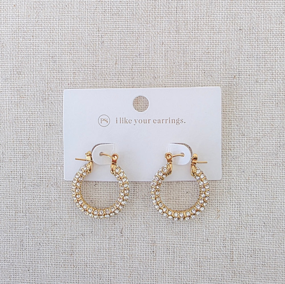 Lizzie Pave Hoops - WATERPROOF-Earrings-Pretty Simple