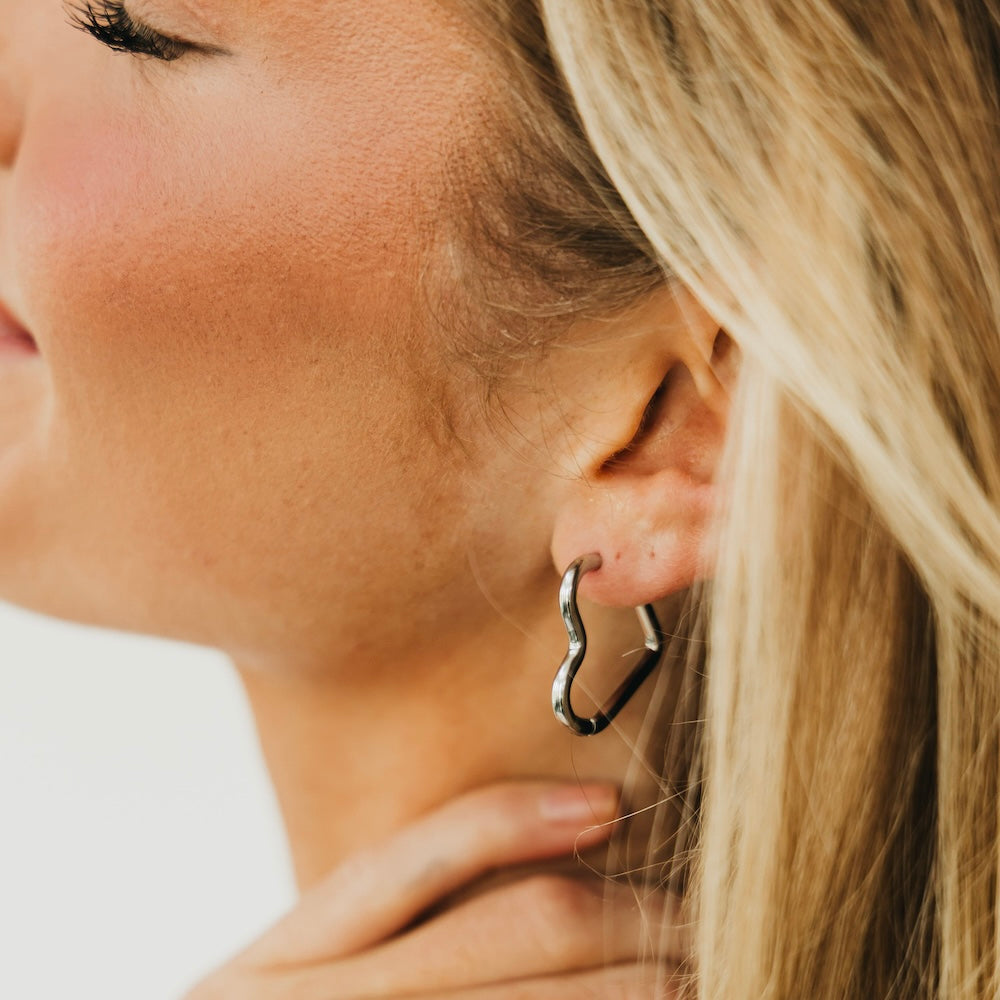 Love On My Mind Heart Hoop Earrings - WATERPROOF-Earrings-Pretty Simple