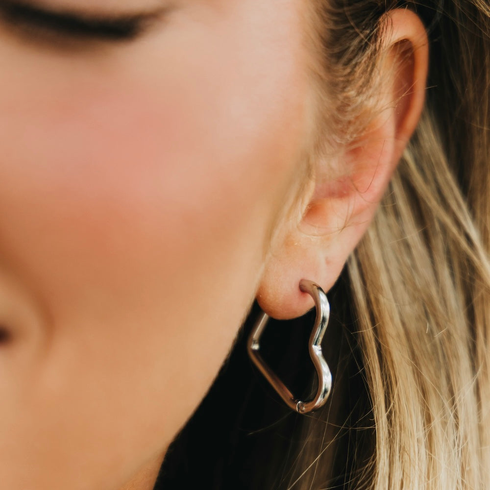 Love On My Mind Heart Hoop Earrings - WATERPROOF-Earrings-Pretty Simple