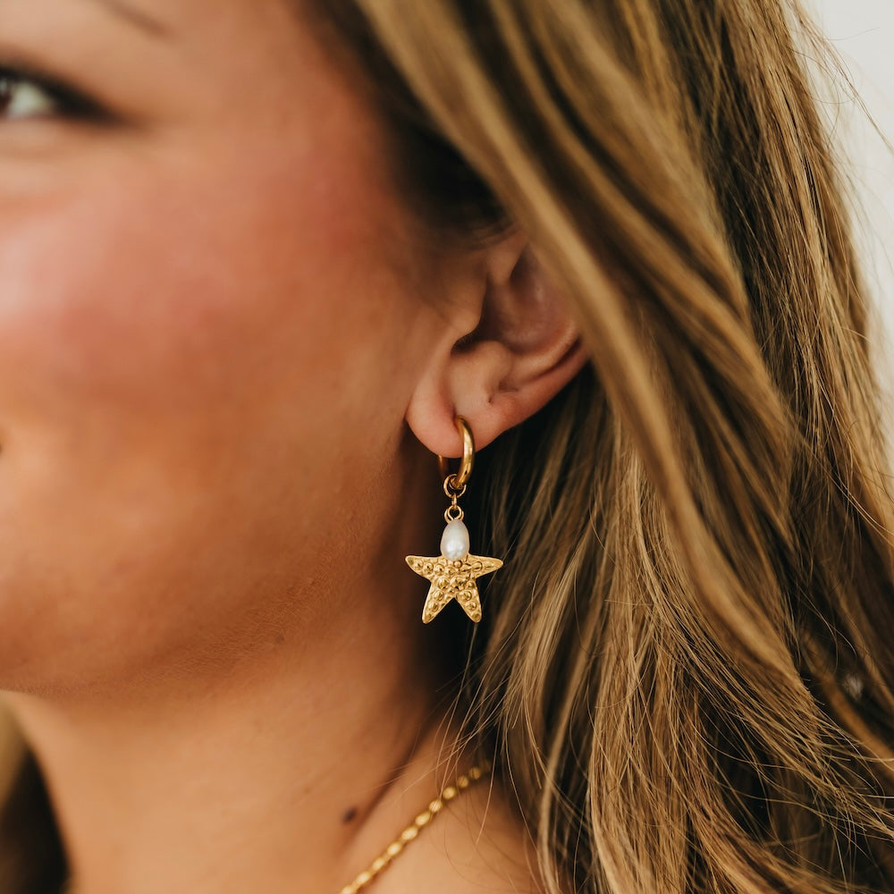 Ocean Pearl Starfish Earrings - WATERPROOF-Earrings-Pretty Simple