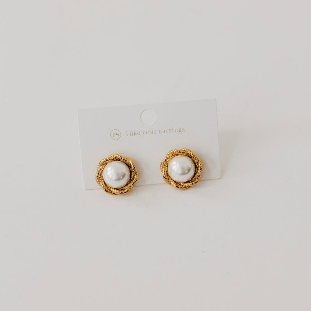 Pearl Button Earrings - WATERPROOF-Earrings-Pretty Simple