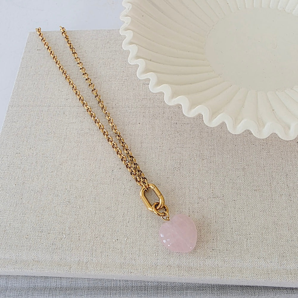 Rayna Rose Quartz Heart Necklace - WATERPROOF
