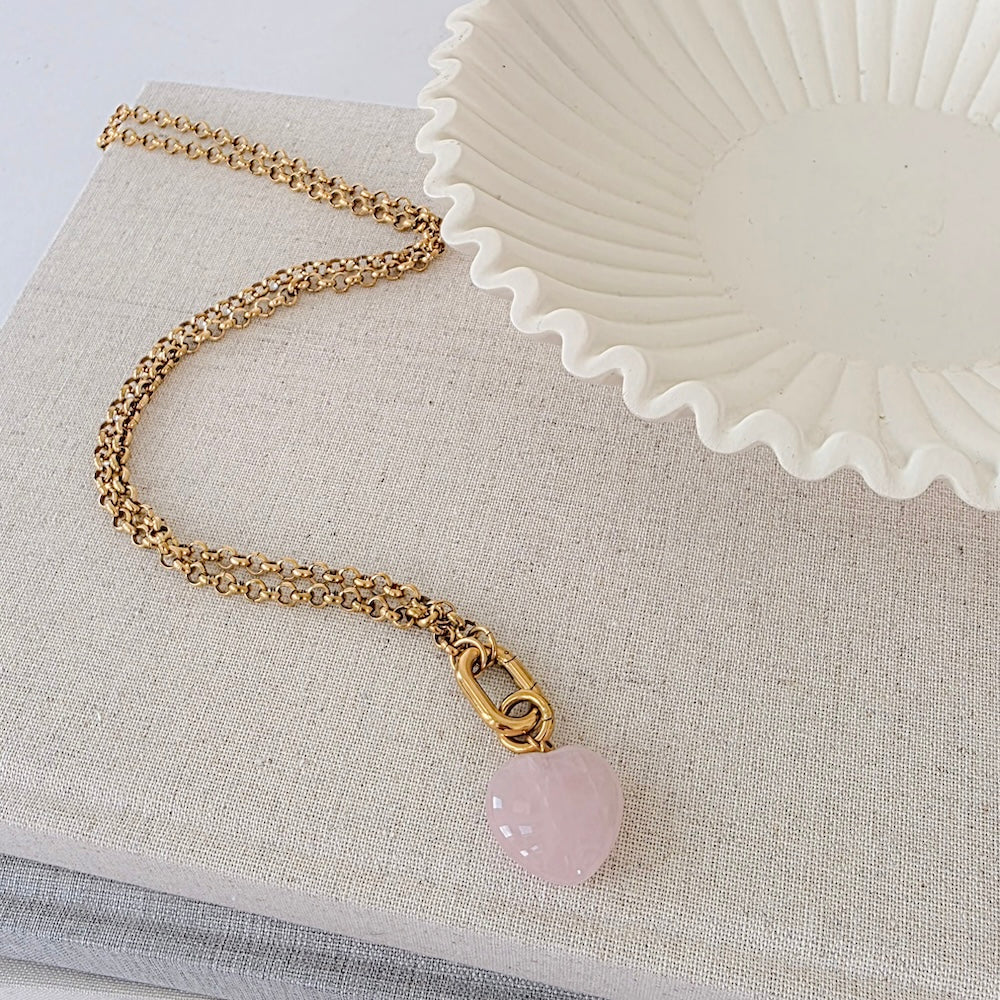 Rayna Rose Quartz Heart Necklace - WATERPROOF