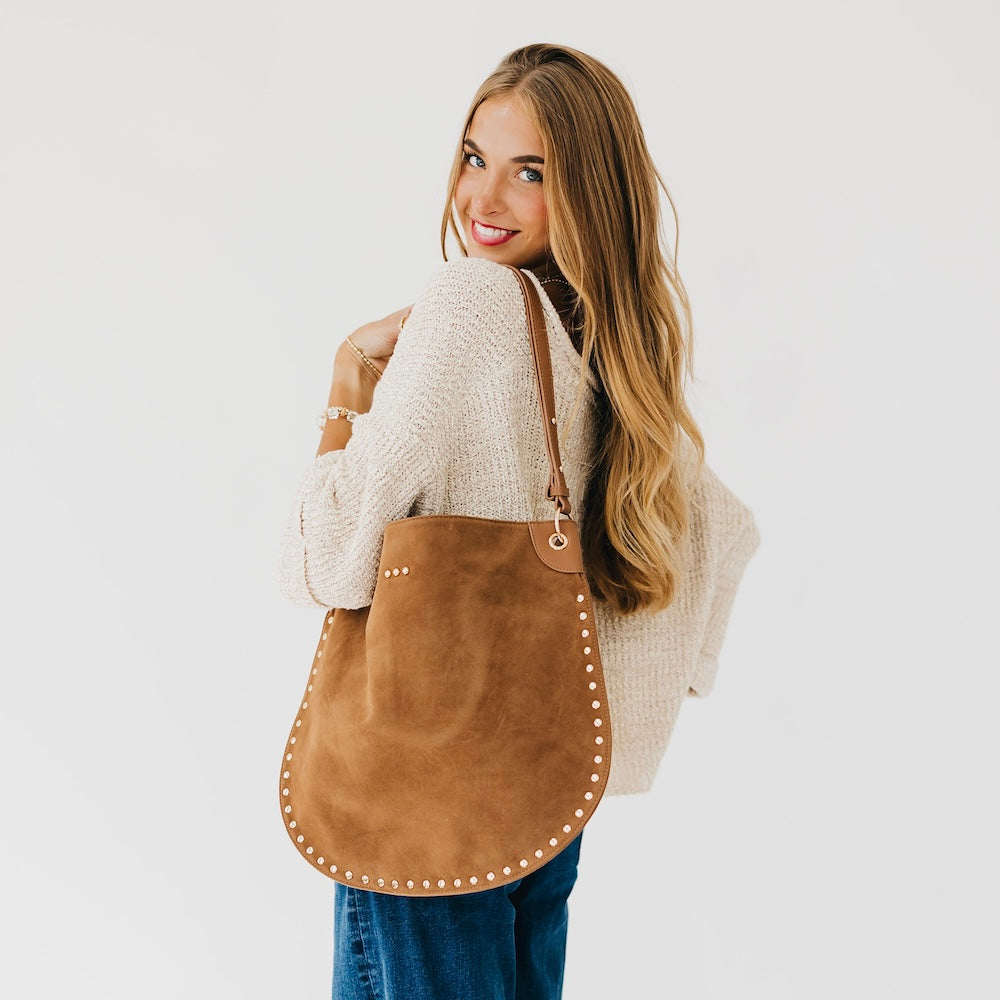 Rosalie Rivet Suede Hobo Bag-Tote Bag-Pretty Simple