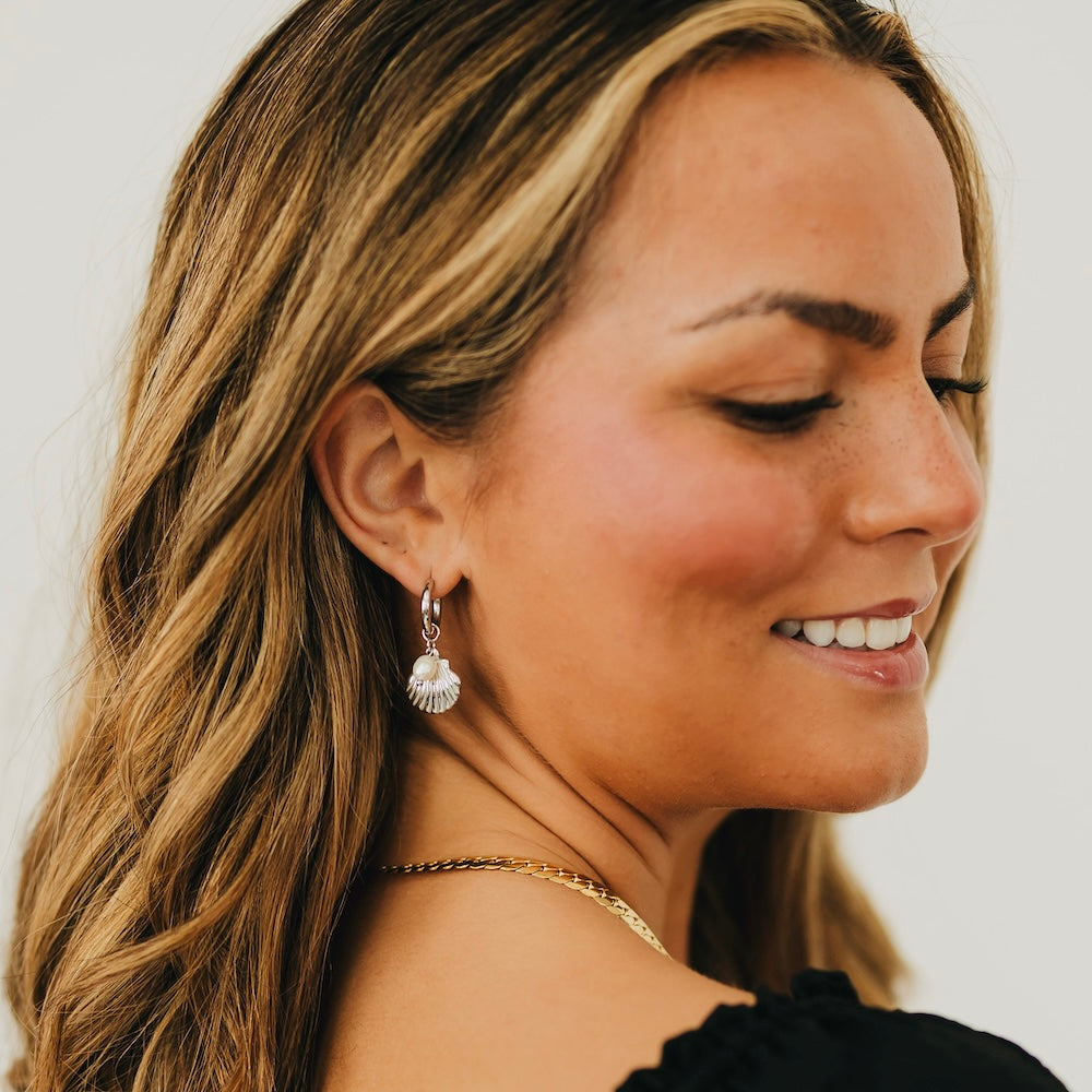 Shell Pearl Hoop Earrings - WATERPROOF-Earrings-Pretty Simple
