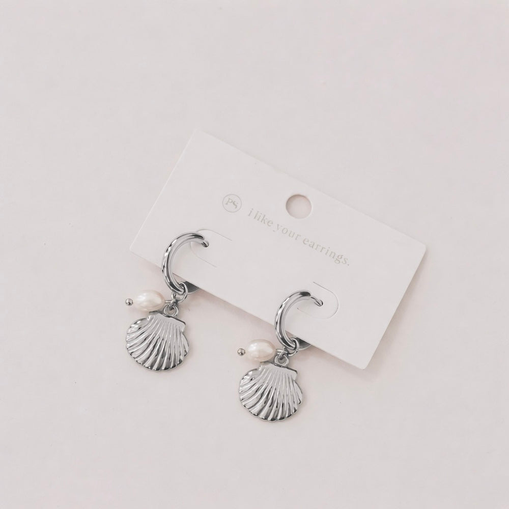 Shell Pearl Hoop Earrings - WATERPROOF-Earrings-Pretty Simple