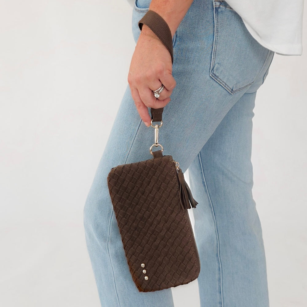 Suede Emma Woven Clutch Wristlet-Wristlet-Pretty Simple