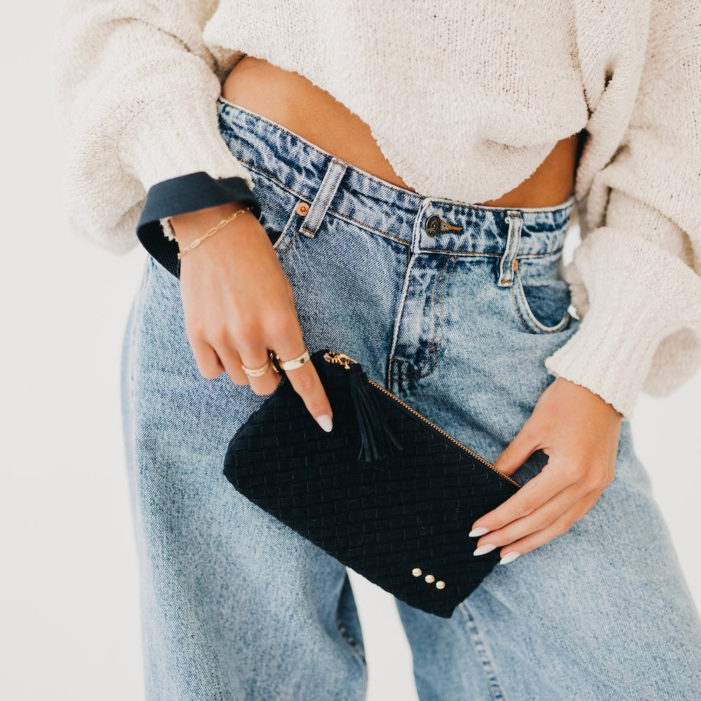 Suede Emma Woven Clutch Wristlet-Wristlet-Pretty Simple