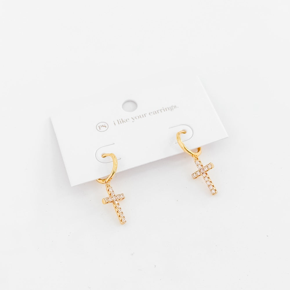 Taryn Diamond Cross Earrings - WATERPROOF-Earrings-Pretty Simple
