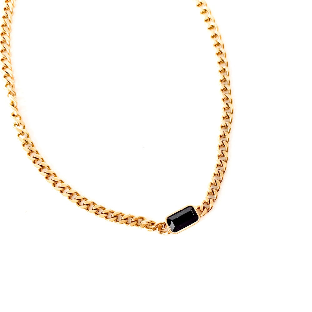 Black Stone Chain Necklace - WATERPROOF-Necklace-Pretty Simple