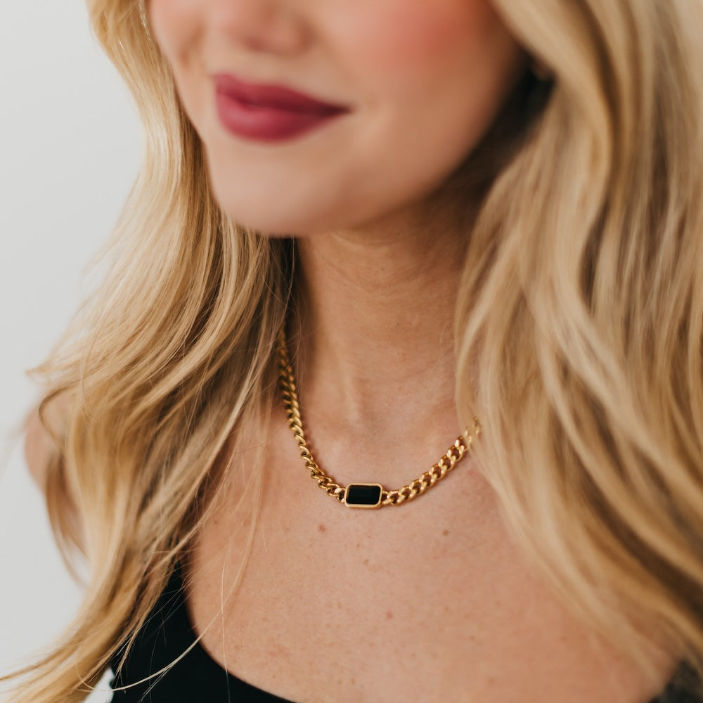 Black Stone Chain Necklace - WATERPROOF-Necklace-Pretty Simple