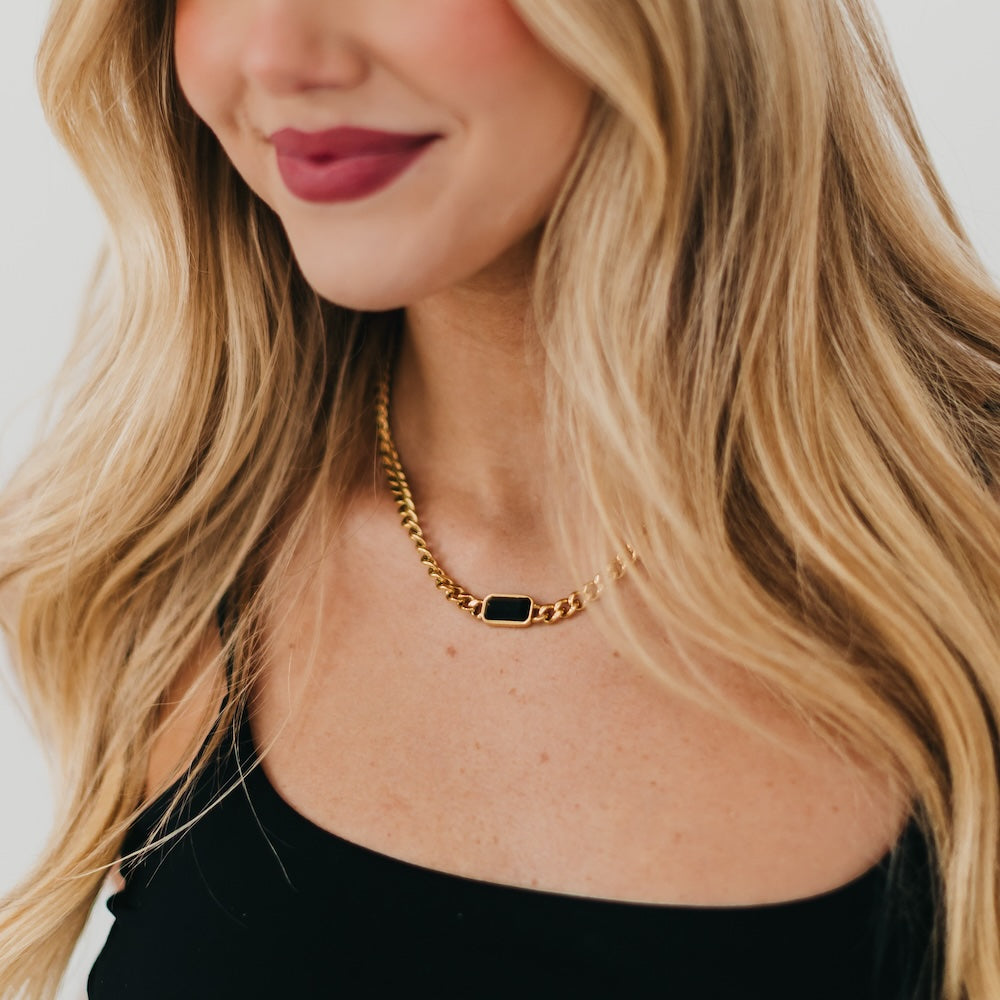 Black Stone Chain Necklace - WATERPROOF-Necklace-Pretty Simple