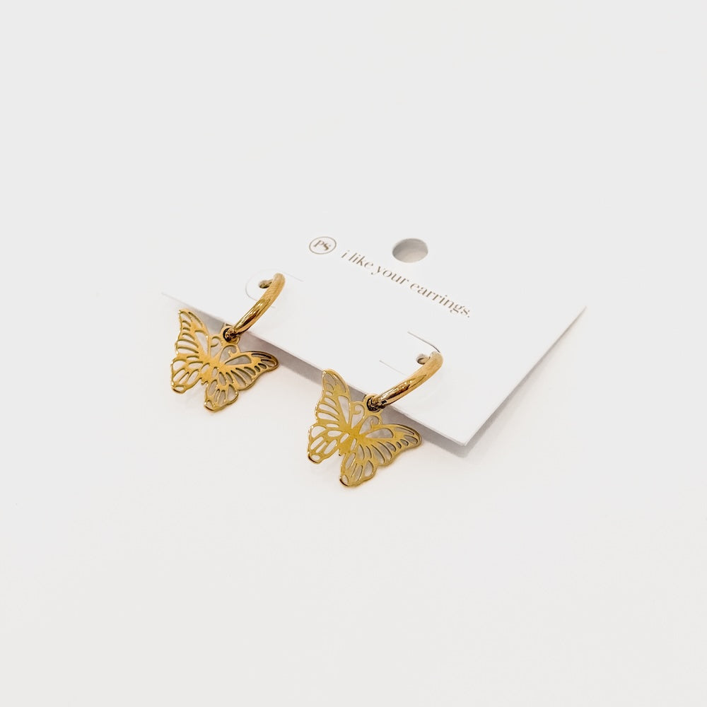 Butterfly Huggie Drop Earrings - WATERPROOF-Earrings-Pretty Simple