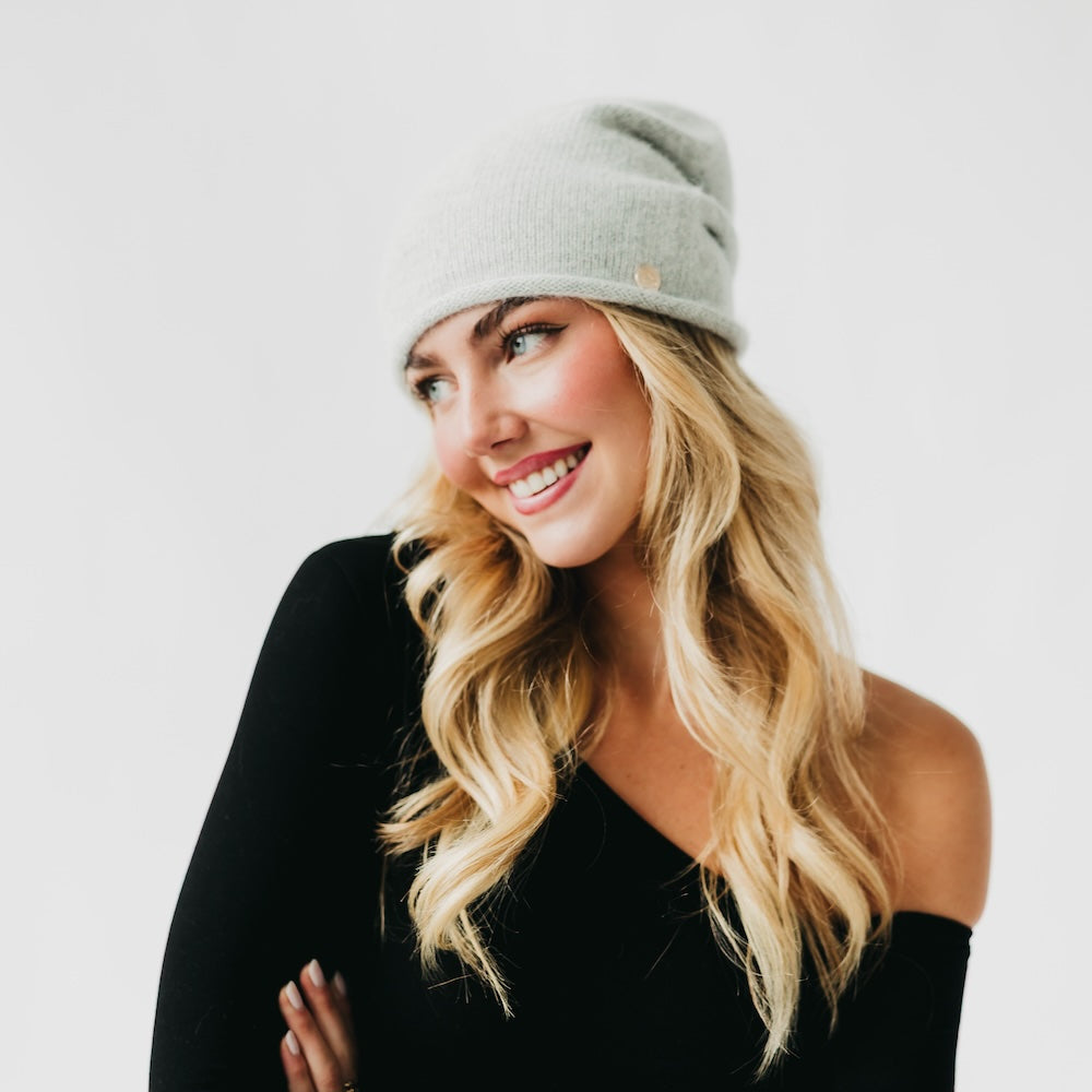 Cable Rolled Edge Cashmere Beanie-Beanie-Pretty Simple