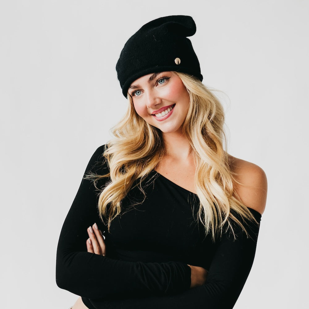 Cable Rolled Edge Cashmere Beanie-Beanie-Pretty Simple