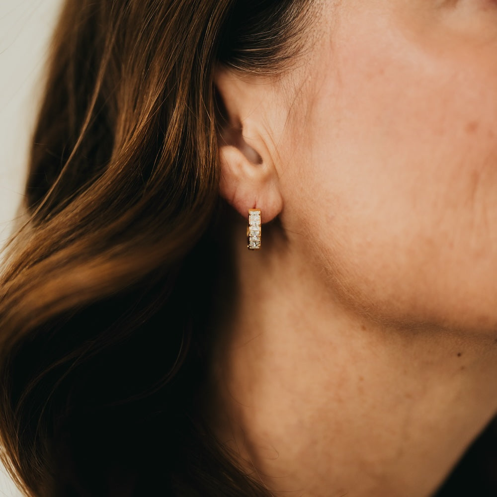 Demi Diamond Huggie Hoops - WATERPROOF-Earrings-Pretty Simple