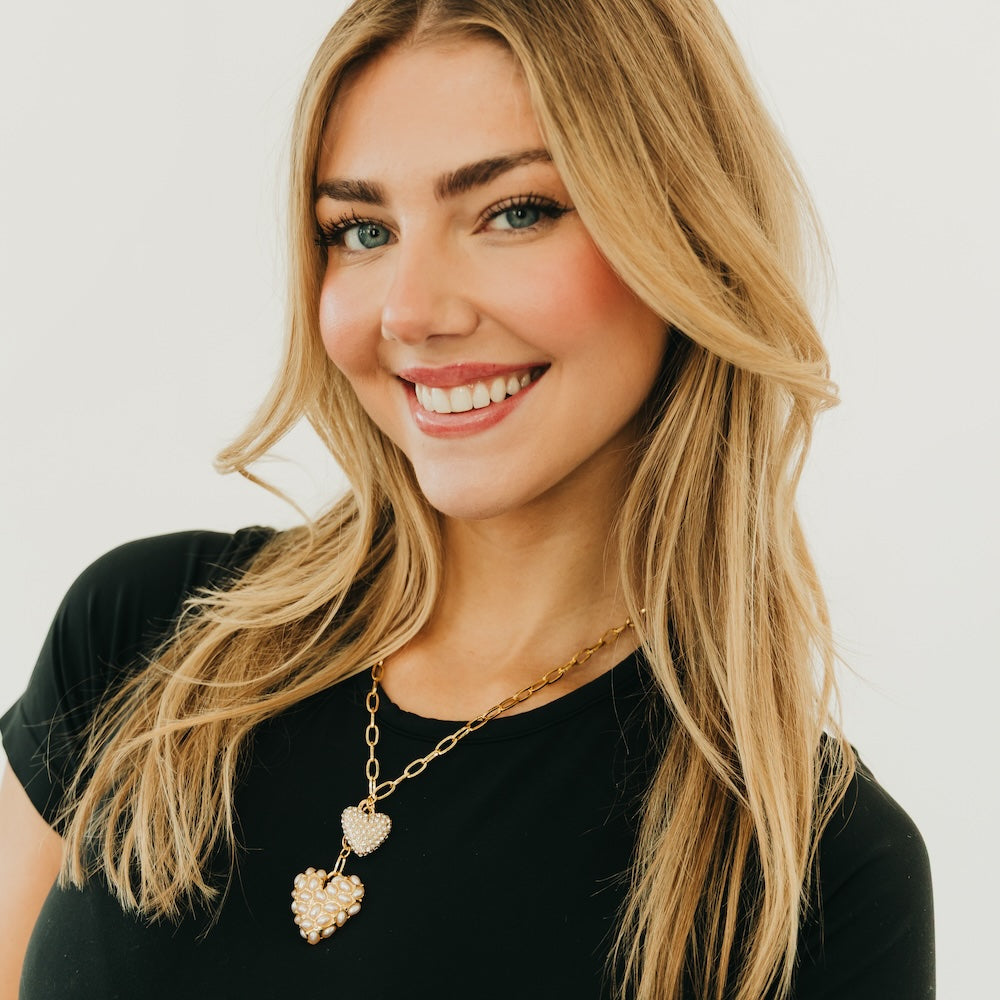 Double Take Pearl Heart Necklace - WATERPROOF-Necklace-Pretty Simple