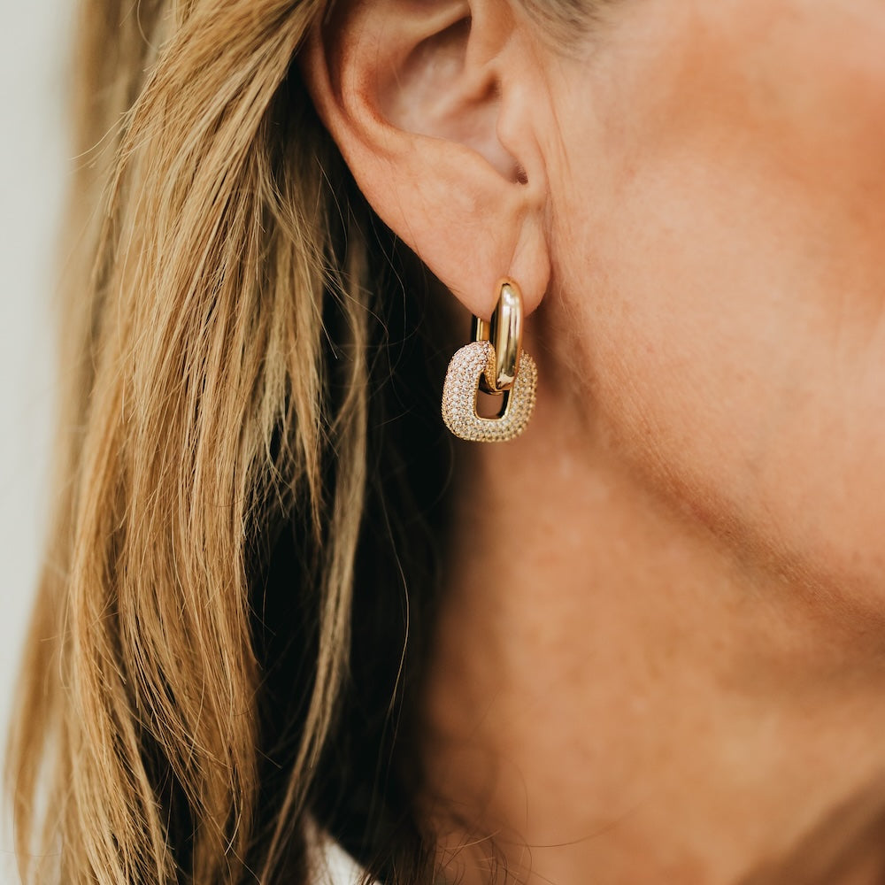 Drop Diamond Square Huggie Hoops - WATERPROOF-Earrings-Pretty Simple