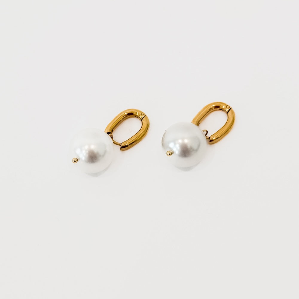 Drop Pearl Huggie Hoop Earrings - WATERPROOF-Earrings-Pretty Simple