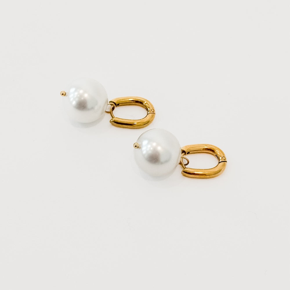Drop Pearl Huggie Hoop Earrings - WATERPROOF-Earrings-Pretty Simple
