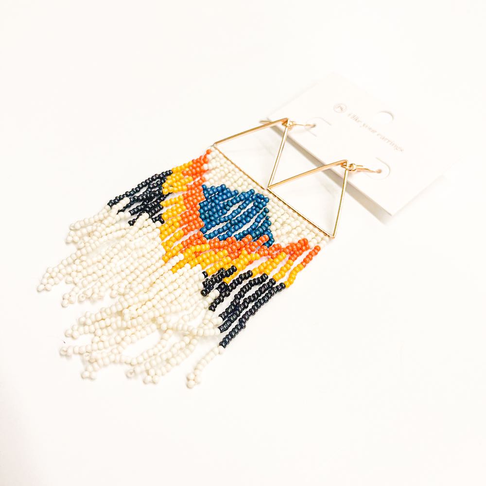 Fringe And Stripes Beaded Boho Earrings-Earrings-Pretty Simple Wholesale