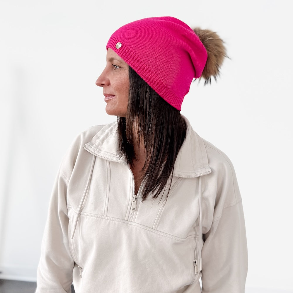Fine Knit Fur Pom Slouchy Beanie Wholesale-Beanie-Pretty Simple