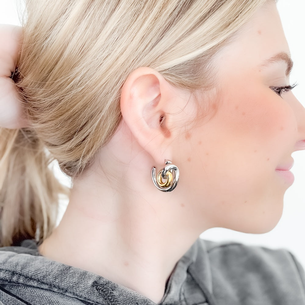 Hillary Two Tone Hoops - WATERPROOF-Accessories-Pretty Simple