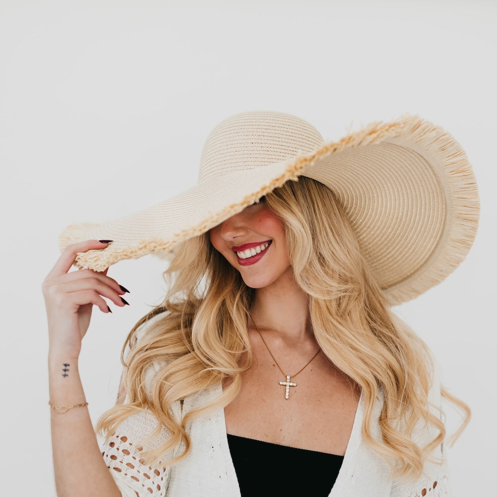 Lake Shore Drive Wide Fringe Sun Hat-Hat-Pretty Simple