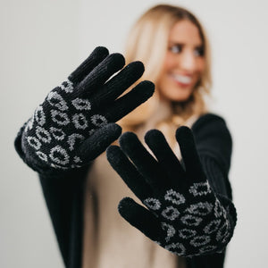 Leopard Knit Smart Touch Gloves-Mittens-Pretty Simple