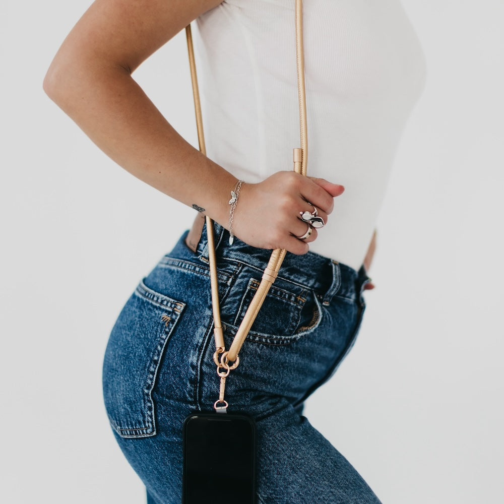Metallic Phone Holder Crossbody Strap-Accessories-Pretty Simple