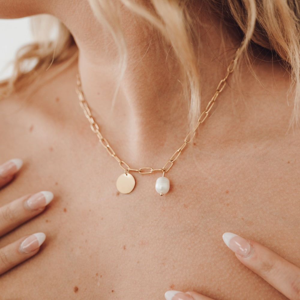 Not-Your-Average Pearl Chain and Disc Charm Necklace *WATERPROOF*-Necklace-Pretty Simple